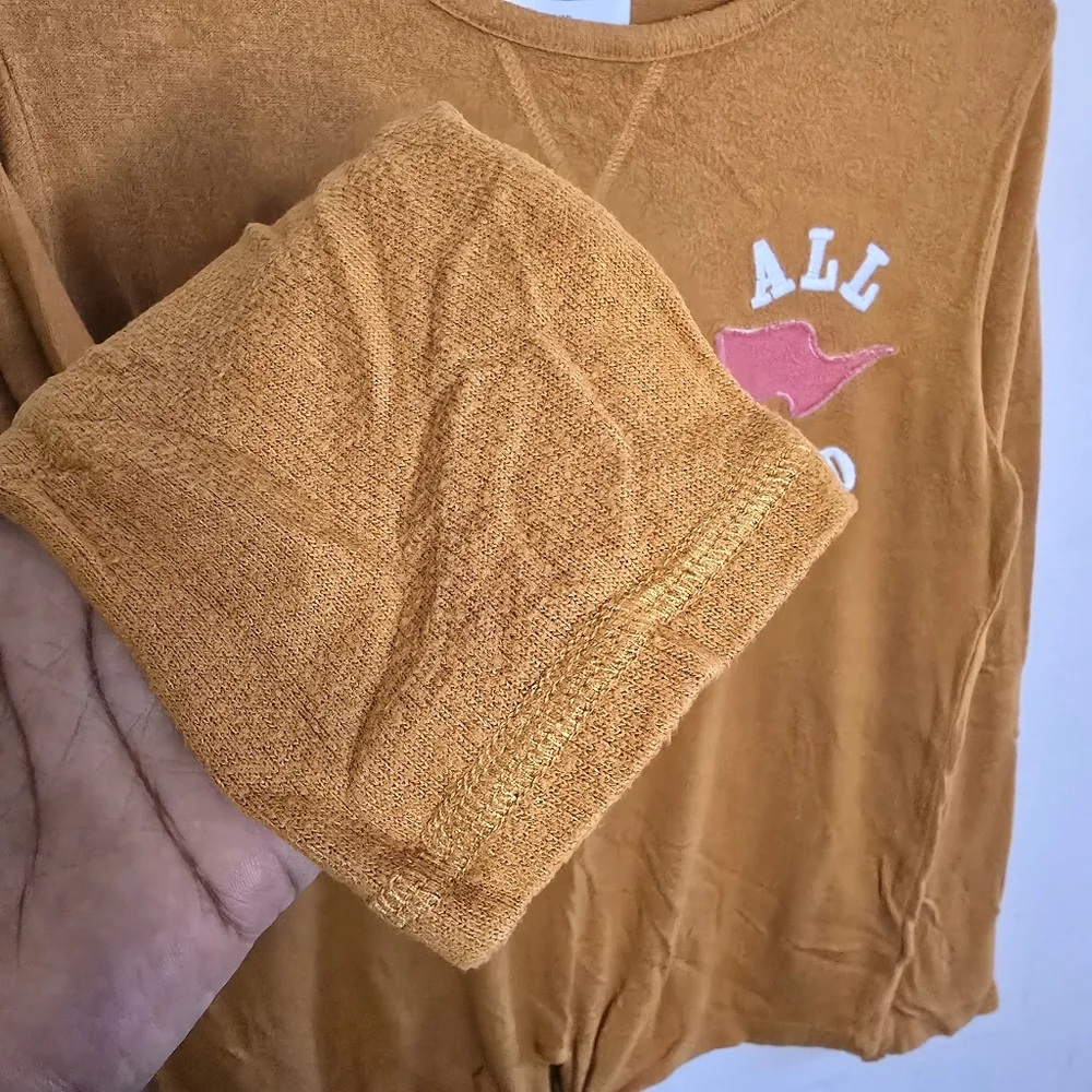 Old Navy Long Sleeve Graphic Tie Front Tee Girls Size XL Pumpkin Spice Cropped